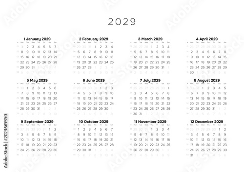 Professional 2029 Annual Calendar Template A4 Minimalist Full Year Planner for Corporate Scheduling and Project Timeline