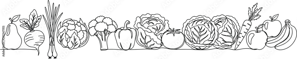 Obraz premium Fruit and Vegetable Hand Drawn Illustration in Organic Food Theme