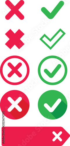 Photos Colorful checkmark and cross icons arranged vertically with transparent backgrou