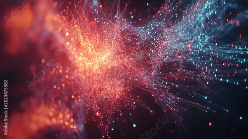 Abstract digital network visualization with futuristic glowing particles representing data connections