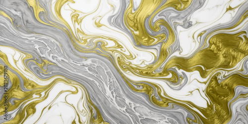 Elegant gold and silver fluid abstract art, resembling luxurious marble or flowing silk, creates a sophisticated and modern backdrop with its swirling patterns.