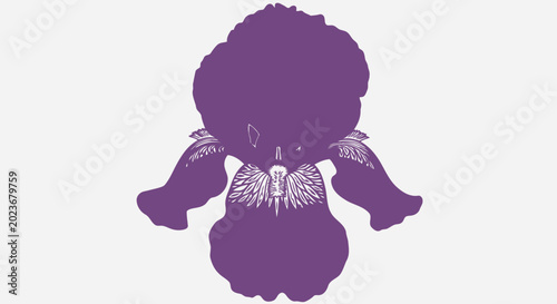 Purple iris flower silhouette on white background for design elements