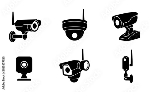 Photos Security Camera Icons Set, Surveillance System Vector Graphics, CCTV Equipment C