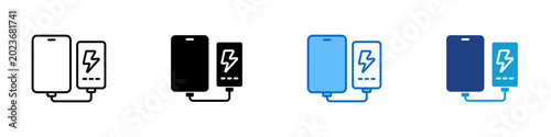 Fotografie Device Charging Multiple Style Icon Design Vector - Power bank connected to smar