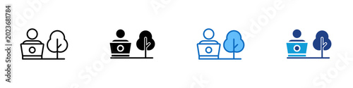 Photos Outdoor Workspace Multiple Style Icon Design Vector - Person with laptop near tr