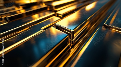 Gleaming Gold Bars Stacked in a Close-Up Arrangement Showcasing Wealth and Financial Investment Opportunities