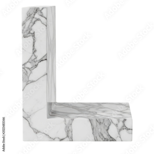 Minimalist white marble bookend shelf in L shape on a transparent background