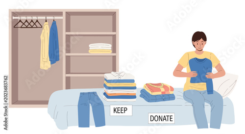Man sorting clothes into boxes.