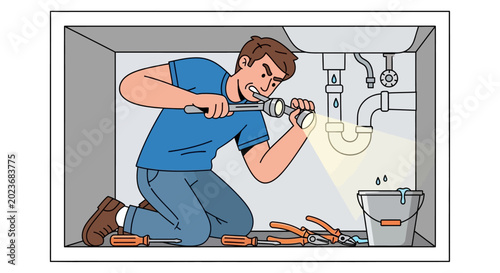 Man working with plumbing tools.