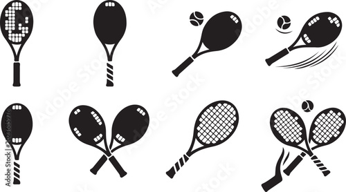 Photos Tennis Racket Icons, Black Silhouettes, Vector Rackets, Sports Equipment