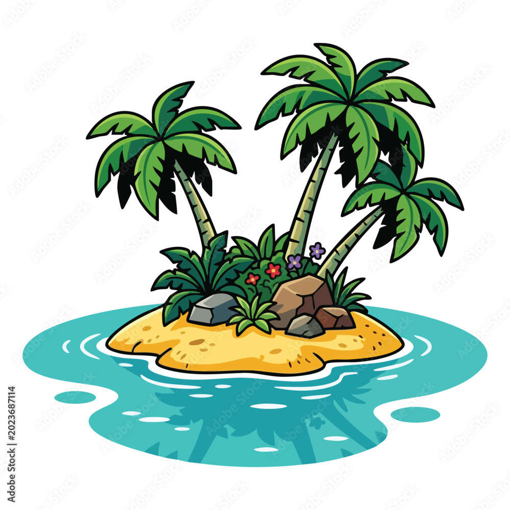 Obraz premium Tropical Island with Palm Trees Illustration