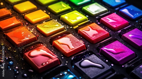 Vibrant Ink Cartridges in Artistic Arrangement Displaying a Spectrum of Rich Colors