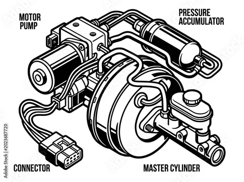Automotive Hydraulic Brake Booster System Diagram.