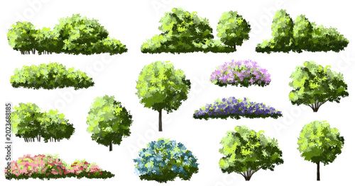 Photos Vector watercolor blooming flower tree or forest side view isolated on white ba