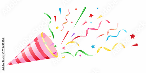 Bild auf Leinwand party popper with confetti burst pink and colorful illustration