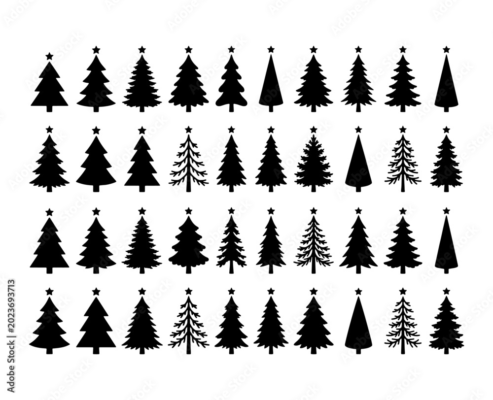 Obraz premium Christmas pine tree silhouettes icons set