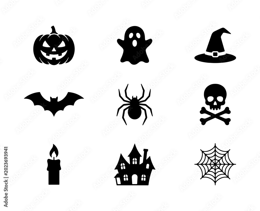 Obraz premium Halloween festival scary elements solid icons pack