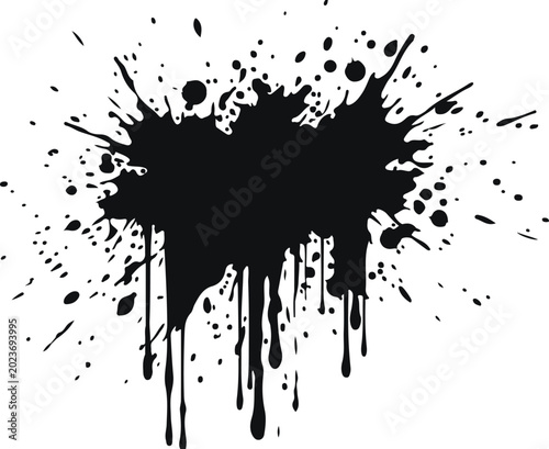 black ink splatter drip vector abstract paint splash grunge illustration set .