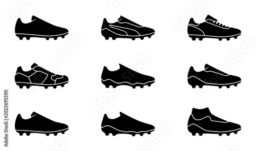 Fotografie Soccer Cleats Vector Icons Set: Football Boots Silhouette Collection for Sports