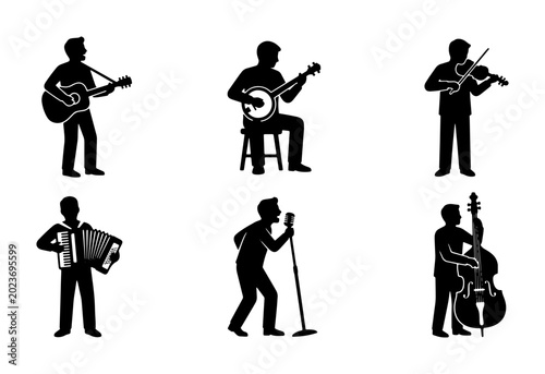 Photos Musician Silhouettes Collection: Guitarist, Banjo Player, Violinist, Accordionis