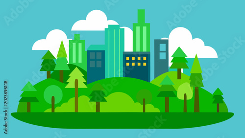 Photos Green Eco City Natural Forest Environment Vector Illustration