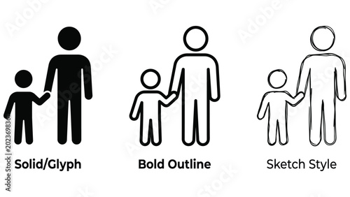 Konstfotografi Father and Child Icons Set Representing Family Support and Togetherness