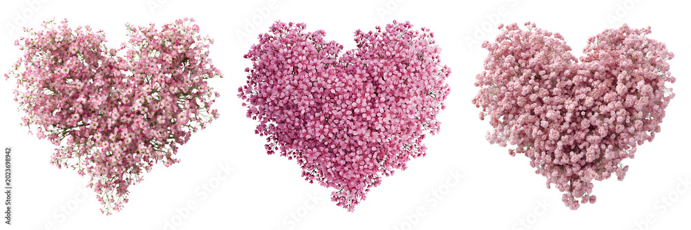 Obraz premium Set of Heart Shaped Pink Flowers on transparent png background. Ai generated