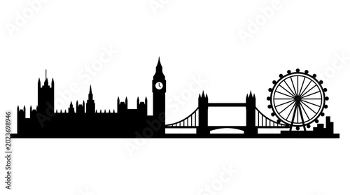 Photography London city skyline silhouette with big ben london eye and tower bridge