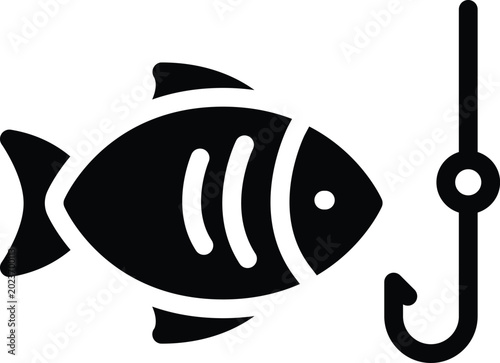 Foto Fishing Icon – Black glyph Vector Illustration Isolated on White Background
