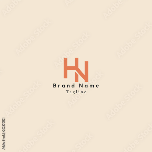 Cuadro en lienzo Minimalist Orange Letter HN Monogram Brand Logo Template