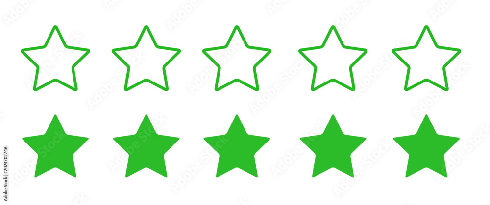 Fototapeta premium green five star customer review rating solid and outline 5 stars rate icon vector illustration