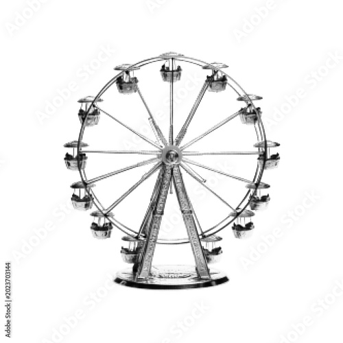Foto Black and white halftone illustration of Ferris wheel amusement ride isolated on gray background