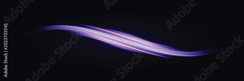 Foto Curved light trails in blue and purple on black background