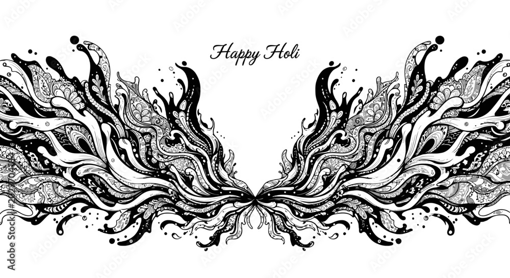 Fototapeta premium Happy Holi Black and White Abstract Ink Wing Pattern