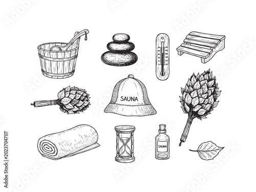 Sauna items sketch illustration vector