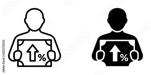 Konstfotografi Growth Icon Set: Person Holding Up Arrow and Percentage Sign, Financial Increase