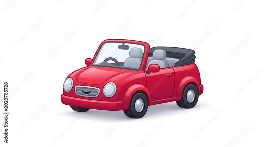 Fototapeta premium Red Convertible Car Illustration Isolated on White.