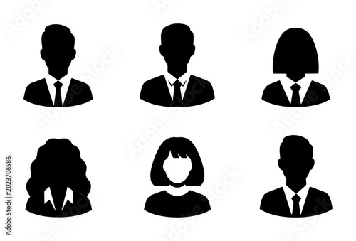 Diverse Business People Icons Set, Professional Silhouettes for User Profiles, Corporate Teams, and HR Resources