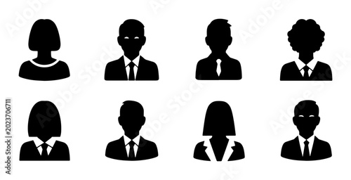 Diverse Business People Icons Set, Professional User Avatars Collection, Human Silhouette Graphics for Web and App
