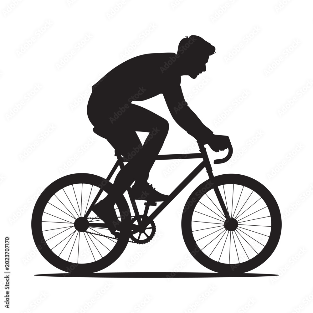 Fototapeta premium silhouette of a man riding a bicycle on white background