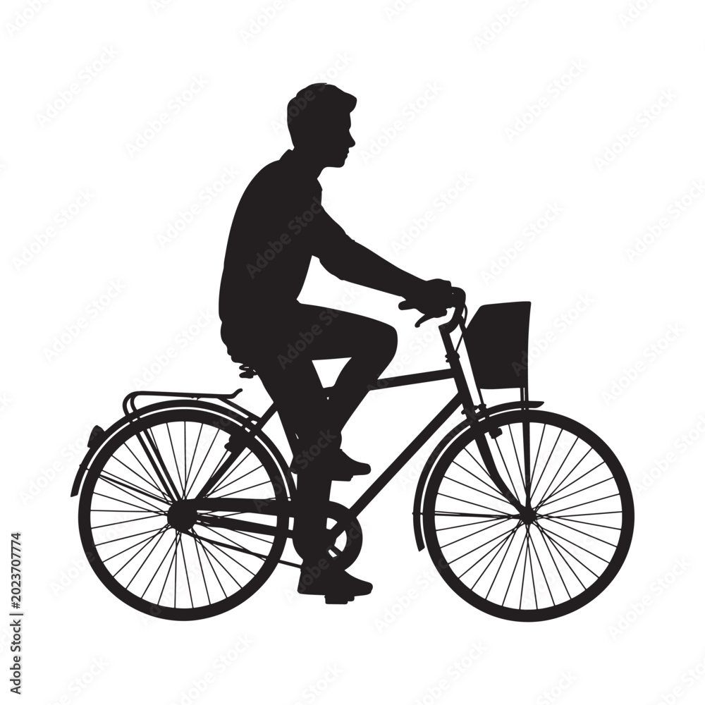 Obraz premium silhouette of a man riding a bicycle with a basket