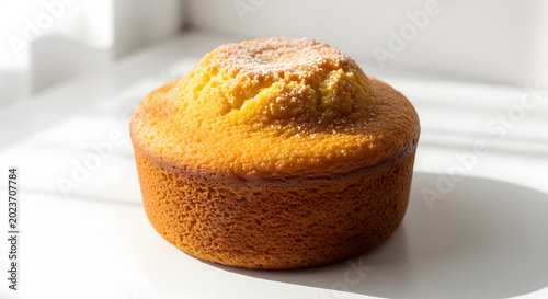 Golden corn muffin baked to perfection on a sunny windowsill