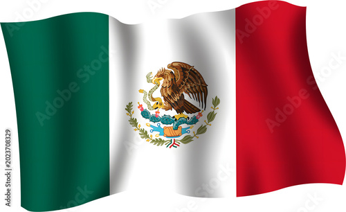 Fotografie Waving Mexican Flag with Emblem Illustration