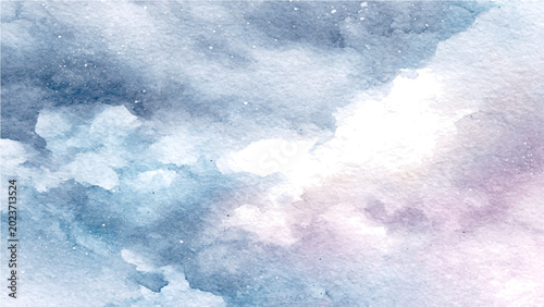 фотографія Dreamy Sky Abstract surreal watercolor painting of a cloudy sky in soft blues and purples, with hints of light and tiny sparkling dots, evokes a sense of peacefulness and wonder
