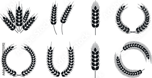 Fotografía Wheat Silhouette Collection with Grain Ears Agricultural Harvest and Farming Vec