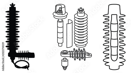 Photos Shock absorber components line drawing isolated on white