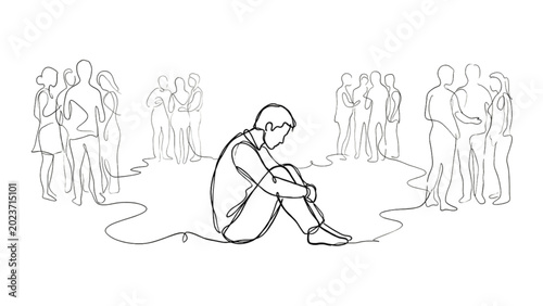 Foto Continuous Line Social Anxiety Loneliness Isolation Minimal Black Line Art Human