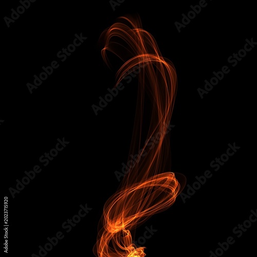 Abstract Fiery Light Trails and Orange Smoke Swirls on Black Background