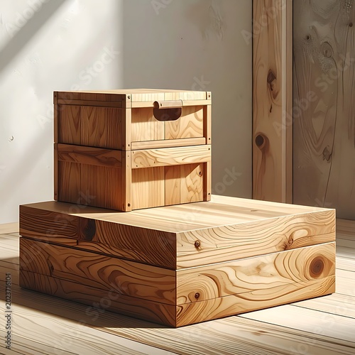Wooden boxes on a table indoors.