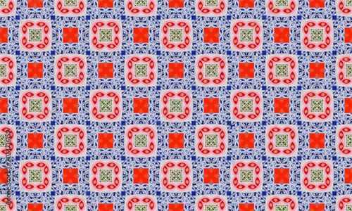 Seamless Pink Petal and Blue Ornamental Kaleidoscope Pattern